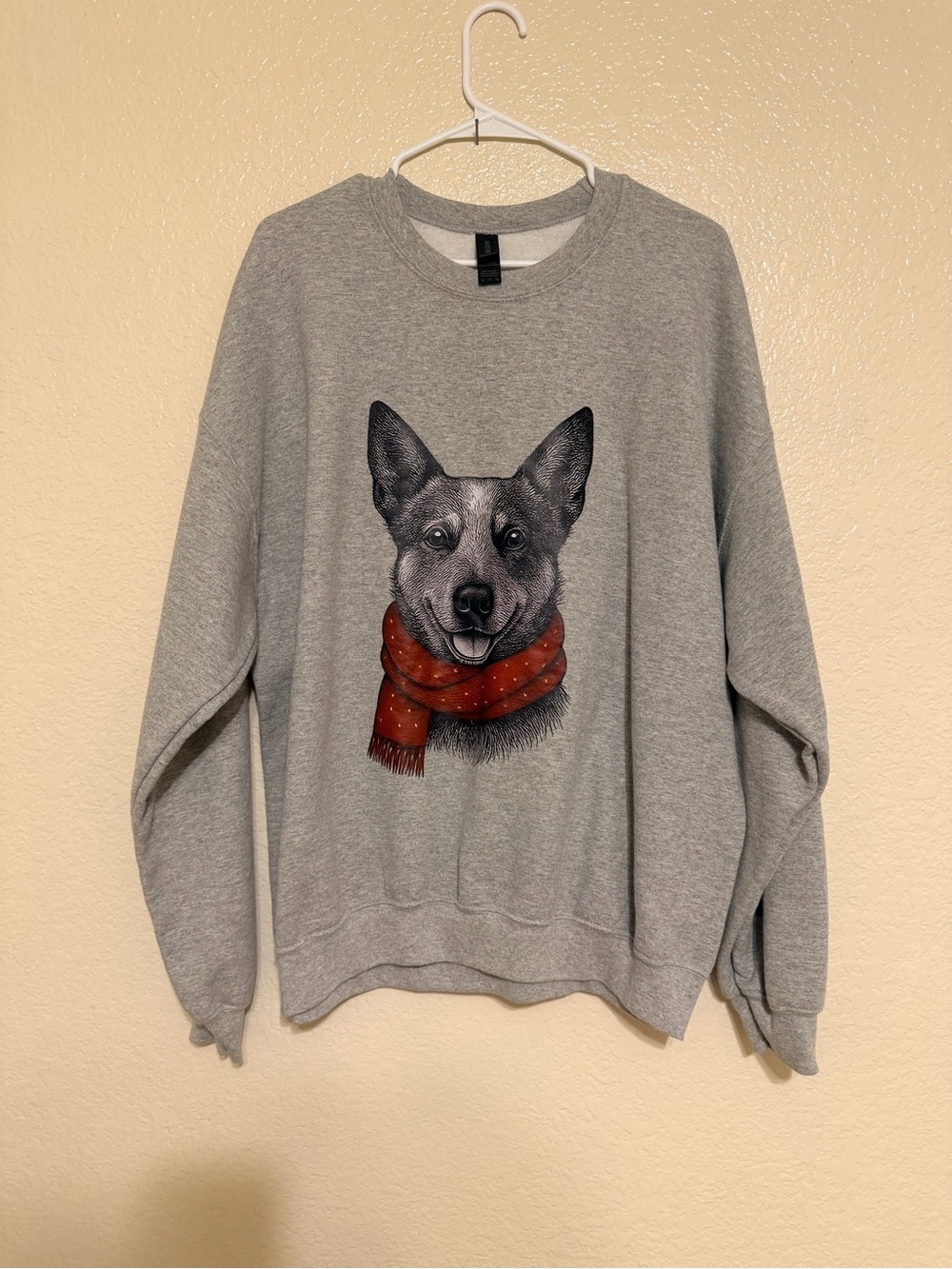 Amazon Gray Sweatshirt with Red Scarf Dog Graphic